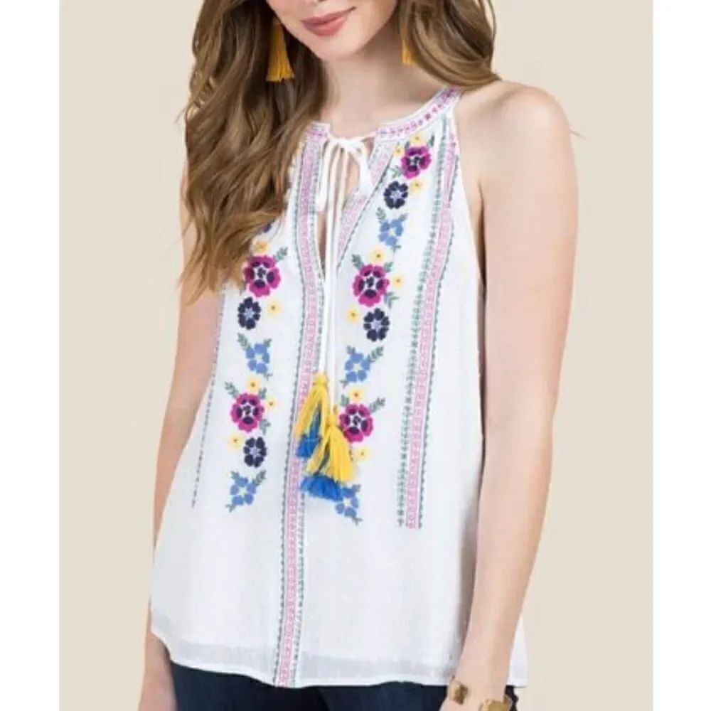 alya floral embroidered sleeveless blouse nwot size s